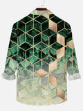 Modern Geometric Green Gold Cubes Luxury Printing Long Sleeve Shirt