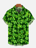 St. Patrick's Day Lucky Shamrocks And Four Leaf Clover Printing Breast Pocket Short Sleeve Shirt