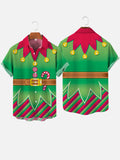 Red And Green Stitching Candy Cane Costume Christmas Tuxedo Printing Short Sleeve Shirt
