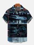 Futuristic Style Sci-Fi Interstellar Travel Fleet Spaceship Control Console Printing Short Sleeve Shirt