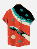 Orange Sci-Fi Interstellar Travel Fleet Space Starship And Planet Poster Printing Short Sleeve Shirt