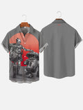 Space Warrior Partner And Orange Planet Printing Short Sleeve Shirt