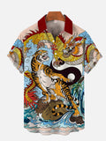 Mysterious Eastern Dragon And Tiger Fighting Printing Short Sleeve Shirt