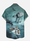 Sci-Fi Space War Giant All Terrain Armored Walker And Spaceship Printing Short Sleeve Shirt