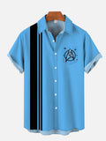 Vintage Galaxy Black And Blue Stripe And Badge Logo Printing Breast Pocket Short Sleeve Shirt