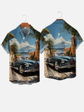 Vintage 1950 Artwork Classic Car In Summer Printing Short Sleeve Shirt