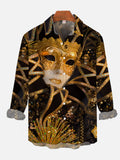 Mardi Gras Carnival Black Gold Gorgeous Luxurious Mask Printing Long Sleeve Shirt