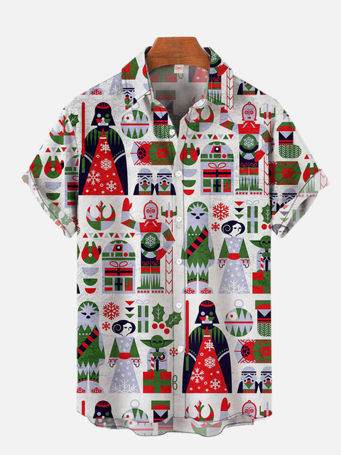Christmas Space War Gifts And Bots Printing Short Sleeve Shirt