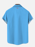 Vintage Galaxy Black And Blue Stripe And Badge Logo Printing Breast Pocket Short Sleeve Shirt