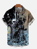 Ukiyo-E Monster Art Godzilla Monster Roars In The Mountain Spring Printing Short Sleeve Shirt