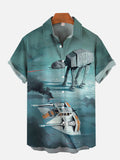 Sci-Fi Space War Giant All Terrain Armored Walker And Spaceship Printing Short Sleeve Shirt