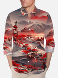 Beautiful Scenery Desert Base Station And Red Plants Printing Breast Pocket Long Sleeve Shirt