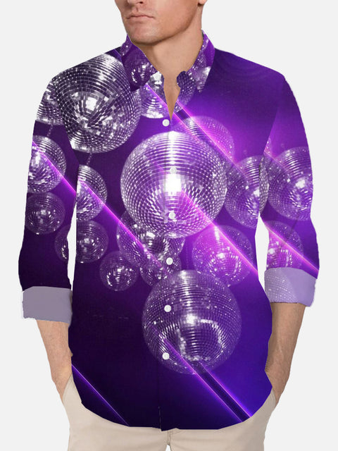 Purple Mysterious Sparkle 70s Disco Balls Printing Long Sleeve Shirt
