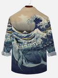 Ukiyo-e The Great Wave And The Whale Personalized Printing Long Sleeve Shirt