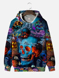 Hippie Mysterious Underwater World Psychedelic Aquatic Creatures And Skull Printing Hooded Sweatshirt