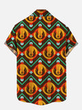Ethnic Style Geometric Space Logo Printing Breast Pocket Short Sleeve Shirt