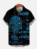 Fashion Black Sci-Fi Space War Spaceship Diagram Printing Short Sleeve Shirt