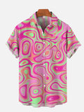 Abstract Pink Ink Twisted Psychedelic Hippie Swirls Pattern Printing Short Sleeve Shirt