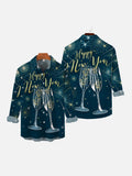 Happy New Year Champagne Glasses Cheers And Fireworks Printing Long Sleeve Shirt