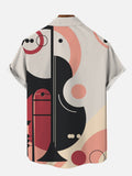 Abstract Musical Instrument Guitar And Trombone Printing Breast Pocket Short Sleeve Shirt