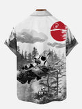 Ukiyo-e Black And White Space War Robot With Flying Motorcycles Printing Short Sleeve Shirt