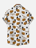 Hawaiian Cartoon Groundhog Wearing Top Hat Printing Short Sleeve Shirt