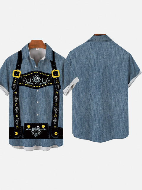 Classic Blue Suspenders Dress Up Costume Oktoberfest Short Sleeve Shirt