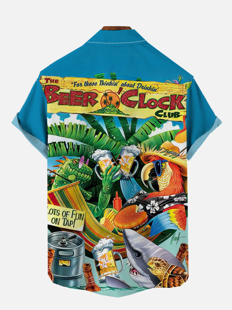 Hawaiian Lizard Parrot And Shark Party Printing Short Sleeve Shirt