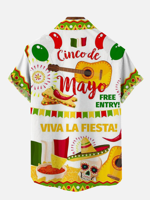 Beach Style Cinco De Mayo Mexican Skull And Cuisine Printing Short Sleeve Shirt