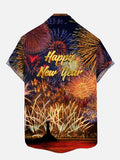 Happy New Year Fireworks Festival Printing Short Sleeve Shirt
