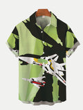 Retro Sci-Fi Color Block Poster Spaceship Printing Short Sleeve Shirt