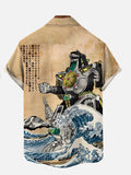 Modern Painting Ukiyo-e Mecha Dragon Ocean Waves Personalized Printing Short Sleeve Shirt