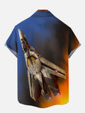 Sci-Fi Cool Gradient Space And Spaceship Printing Breast Pocket Short Sleeve Shirt