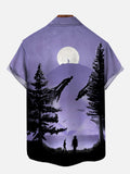 Magic Academy Purple Night Woods And Lake Under Full Moon Printing Short Sleeve Shirt