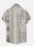 Vintage Pin Up Girl Poster Rocket Blueprint And Missile Girl Printing Short Sleeve Shirt
