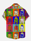 Cartoon Color Block Splicing Colorful Space Robot Printing Breast Pocket Short Sleeve Shirt