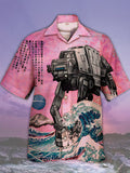 Eye-Catching Ukiyo-e Giant Armored Walker With Ocean Waves Personalized Printing Cuban Collar Hawaiian Short Sleeve Shirt