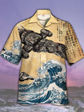 Eye-Catching Ukiyo-E Air Station With Ocean Waves Personalized Printing Cuban Collar Hawaiian Short Sleeve Shirt