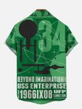 Retro Green Poster Sci-Fi Interstellar Travel Spaceships Printing Breast Pocket Short Sleeve Shirt