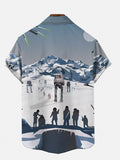 Snowfield Space War Giant Walkers And Samurais Printing Short Sleeve Shirt