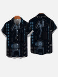 Fashion Black Sci-Fi Space Starship Diagram Printing Short Sleeve Shirt