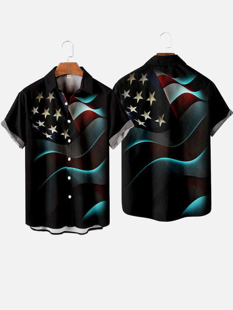 Memorial Day American Flag Tech Light Printing Short Sleeve Shirt