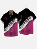 Black & Pink Color Contrasting Piano Keys & Musical Note Printing Short Sleeve Shirt