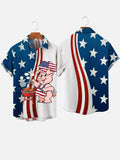 American Flag Apron Grilling Pig Chef BBQ Printing Short Sleeve Shirt