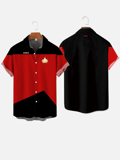 Red And Black Sci-Fi Interstellar Travel Cartoon Costume Printing Short Sleeve Shirt