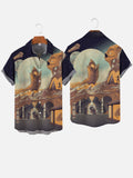 Science Fiction Desert Planet Art Architecture And Underground Palace Printing Short Sleeve Shirt