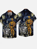 Abstract Starry Sky Classic Painting And Space War Robots Personality Printing Short Sleeve Shirt