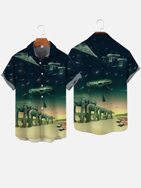 Technological Psychedelic Outer Space Mechanical Giant Monster Printing Short Sleeve Shirt