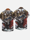 Ukiyo-E Monster Art Red Three-Headed Dragon And Golden Three-Headed Dragon Fight Printing Short Sleeve Shirt