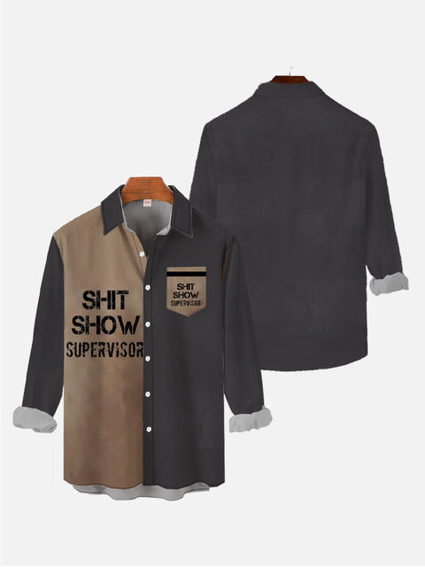Color Block Design SHIT SHOW SUPERVISOR Printing Long Sleeve Shirt